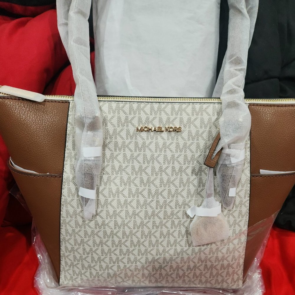 Charlotte Large Logo And Leather Top-Zip Tote Bag